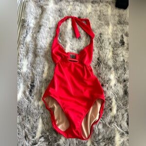 Lisa Curran Vintage  red buckle one piece bathing Suit sz 8